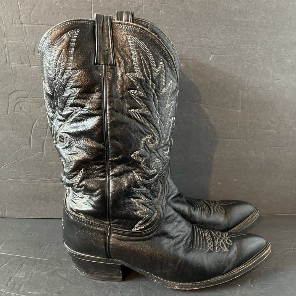 Dan Post Vtg Classic Black Cowboy Boots Mens 12 EW Made In USA